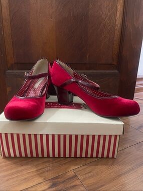 Red Velvet Mary Jane Heels - Classic Women's Dress Pumps